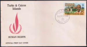1980 Turks and Caicos Islands Human Rights and Cricket 1v Stamp on FDC