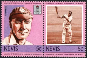 1984 Nevis Cricket Leaders of the World Charles Philip Mead 2v Stamp