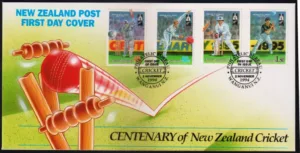 1994 New Zealand Cricket Team Centenary 4v Stamp on FDC