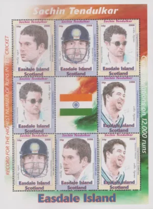 2008 Esdale Island Record for the Highest Number of Runs in Test Cricket Sachin Tendulkar 8v Stamp Sheetlet