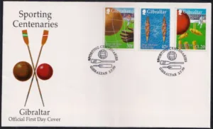 1999 Gibraltar Sporting Centenaries Cricket, Rowing and Football 3v Stamp on FDC