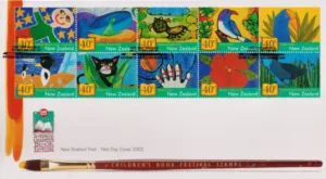 2002 New Zealand Children's Book Festival Cricket and Animals 10v Stamp on FDC