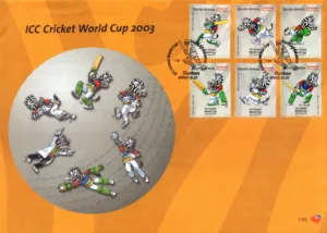2002 South Africa ICC Cricket World Cup 2003 6v Stamp on FDC