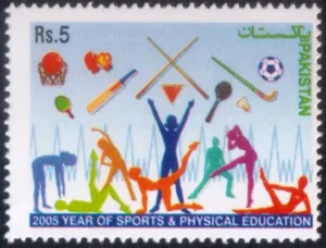 2005 Pakistan Year of Sports and Physical Education Cricket and Football 1v Stamp