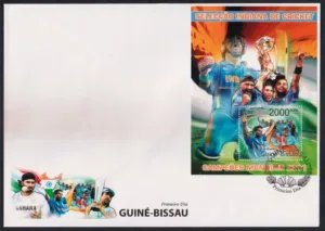 2011 Guinea Bissau Indian Cricket Team Celebrating After Winning the World Championship Miniature Sheet on FDC