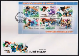 2011 Guinea Bissau Stars of Indian Cricket in World Cup Sheetlet on FDC