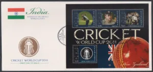 2011 St Vincent Cricket World Cup New Zealand Cricket Team Miniature Sheet on FDC