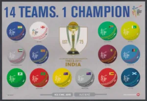 2015 New Zealand Cricket World Cup Champion 14v Self Adhesive Stamp Sheet