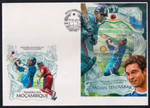 2013 Mozambique Sachin Tendulkar Best Cricket Player Ever Miniature Sheet on FDC