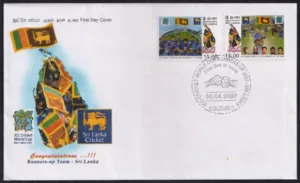 2007 Sri Lanka ICC Cricket World Cup Runners-up Team 2v Stamp on FDC