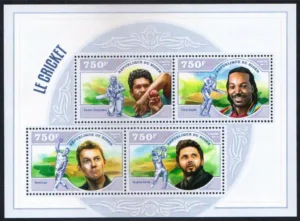 2014 Niger Cricket (Sachin Tendulkar, Chris Gayle, Brett Lee) 4v Stamp Sheetlet