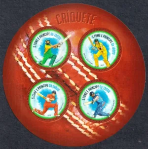 2013 S Tome E Principe Cricket (Sachin Tendulkar, Alastair Cook) Round Shape 4v Stamp Sheetlet