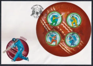 2013 S.Tome E Principe Cricket Sheetlet Round Shape FDC