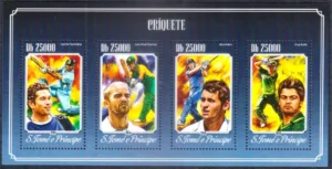 2014 S Tome E Principe Cricket (Virat Kohli, JP Duminy, Sachin Tendulkar) 4v Stamp Sheetlet