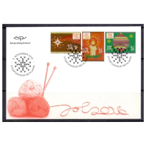 2016 Iceland - Christmas 3v Stamp FDC [Hand Knitted]