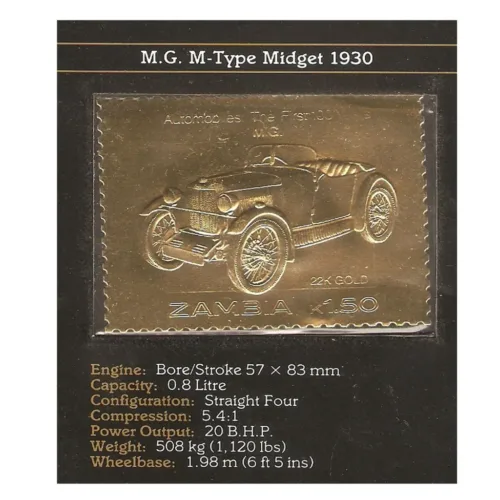 1987 Zambia 1930 M.G.M-Type Midget Car 22k Gold Stamp