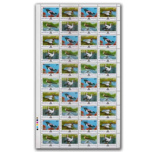 2000 Indepex-Asiana Migratory Birds (Rosy Pastor, Garganey Teal, Forest Wagtail, White Stork) Setenant, Mint Sheet of 10 Stamp Blocks