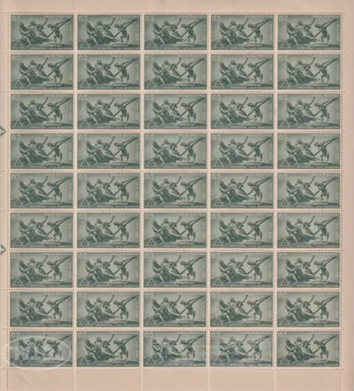 1959 40 th Anniversary Of International Labour Organisation (The Triumph of Labour , D.P. Roy Choudhary) Mint Sheet of 45 Stamps