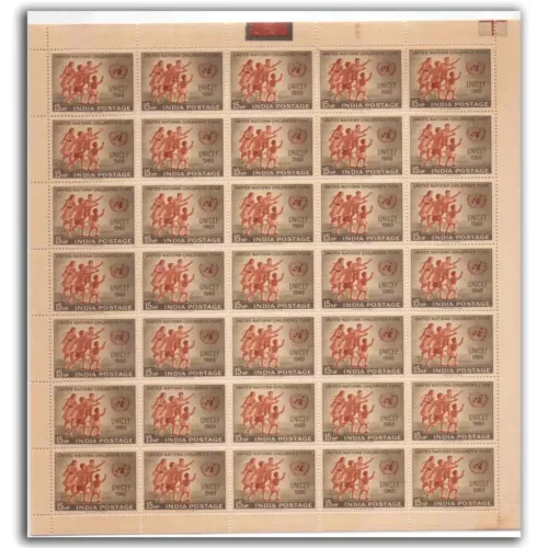 1960 UNICEF Day ( Childrens Greeting U. N. Emblem ) Mint Sheet of 35 Stamps