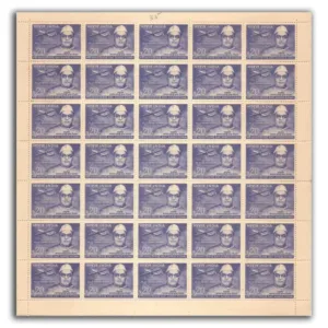 1969 20th Anniversary of ALL UP Air Mail Scheme (R A Kidwai and Mail Plane) 1v Mint Sheet of 35 Stamps