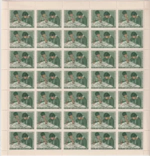 1970 India National Philatelic Exhibition (Children Examining Stamps on Gandhi) 1v Mint Sheet of 35 Stamps