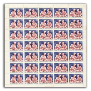 1973 Homage To Gandhi & Nehru On 25th Anniv. Of Independence Mint Sheet of 35 Stamps