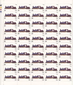 1976 Indian Locomotives (F/1, M G Steam Locomotive, Ajmer Railway Locomotive) 1v Mint Sheet of 50 Stamps