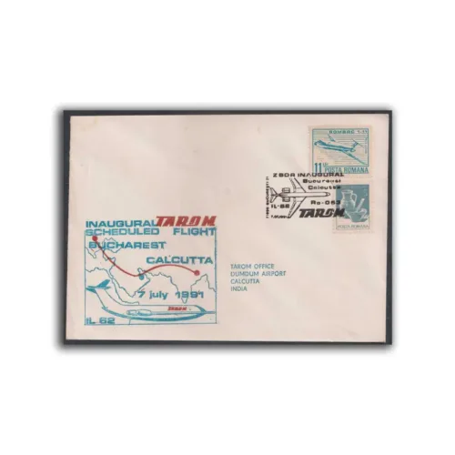 1991 Inaugural Tardom Flight Bucharest (Romania) to Calcutta First Flight Cover