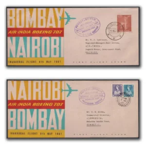 1961 Air India Bombay - Nairobi (Kenya) Boeing 707 Inaugural First Flight Cover and Return (Set of 2)