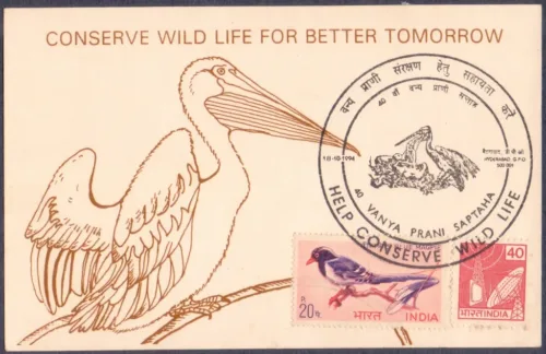 1994 Hyderabad Help Conserve Wild Life (40 Vanya Prani Saptaha) Special Cancellation on Matching Picture Postcard