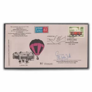 1983 New Delhi Balloon Flown Cover at Inpex 1982 Aerophilately Day (Signed Cover)