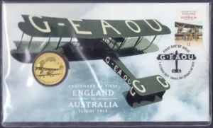 2019 Australia Centenary of England To Australia First Flight G-EAOU 1v Stamp on FDC with Coin Attached Type II