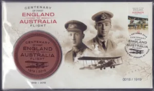 2019 Australia Centenary of England To Australia First Flight 1v Stamp on FDC with Commemorative Medallion