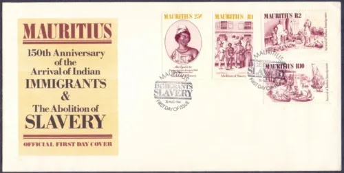 1984 Mauritius 150th Anniversary of Arrival of Immigrants and The Abolition of Slavery 4v Stamp on FDC