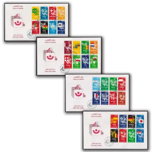 2022 Country/teamwise Groups of 2022 fifa world cup Soccer Football set of 32 Stamp on 4 diff. FDC