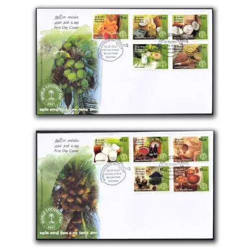 2021 Sri Lanka World Coconut Day 10v Stamp on 2 FDCs