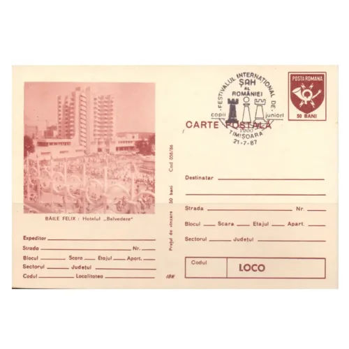 1987 Romania The International Chess Festival Pictorial Cancellation on Postcard