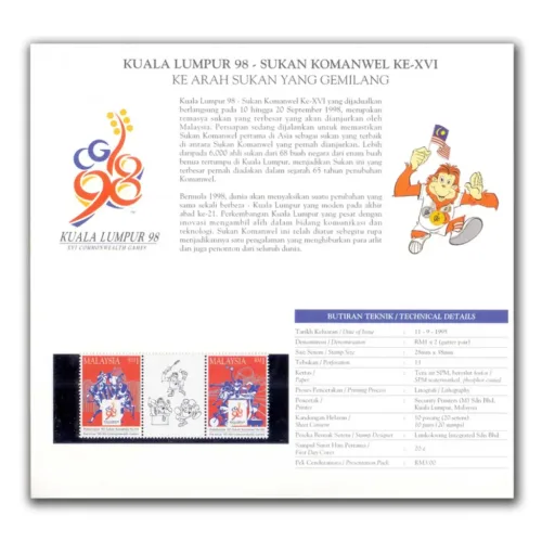 1995 Malaysia XVI Commonwealth Games Stamp Presentation Pack - Image 2