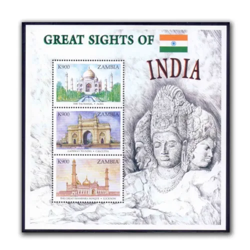 1998 Zambia Great Sights of India Taj Mahal 3v Sheetlet