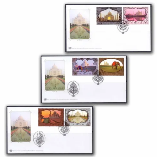 2014 United Nations World Heritage Sites Taj Mahal 6v Stamp on 3 different FDCs