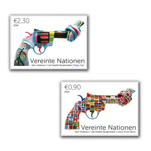 2018 UN Knotted Gun (Non Violence) 2v Euro Issue Stamp