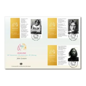 2021 UN John Lennon 3 different (Gold Shade) Miniature Sheet on Single FDC